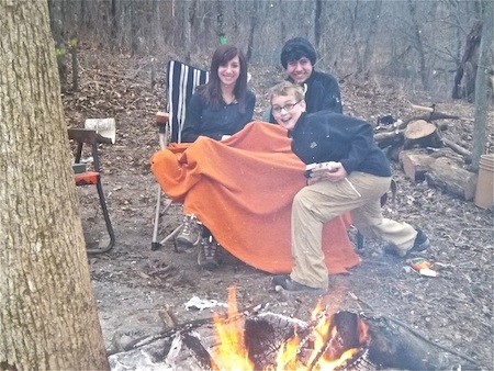 children around campfire