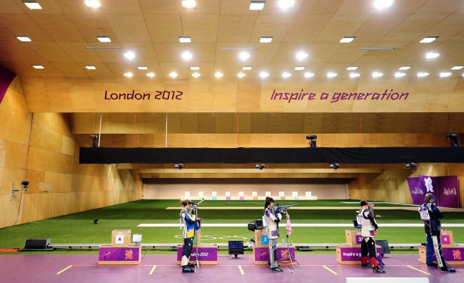 rifle shooting, Aug 4, 2012; London, United Kingdom; USA shooter Jamie Lynn Gray , left, competes during the women's 50m rifle 3 position finals in the London 2012 Olympic Games at Royal Artillery Barracks. Mandatory Credit: Andrew Weber-USA TODAY Sports
