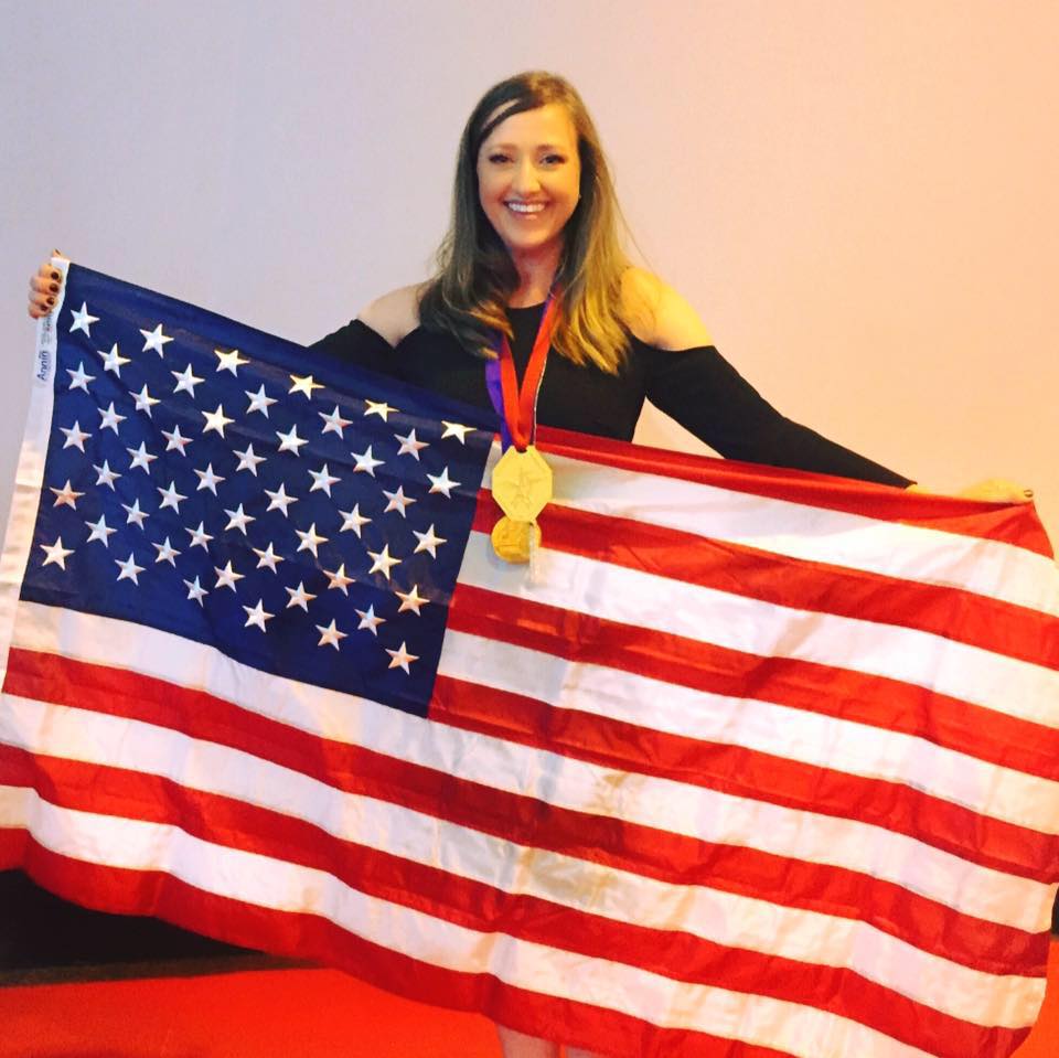 Julie Golob gold and flag