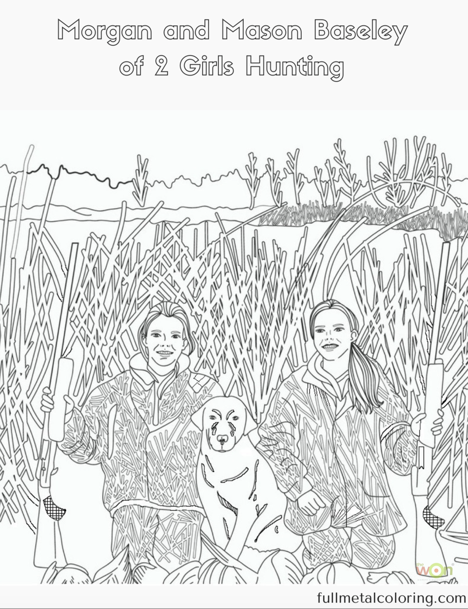 2 girls hunting coloring page