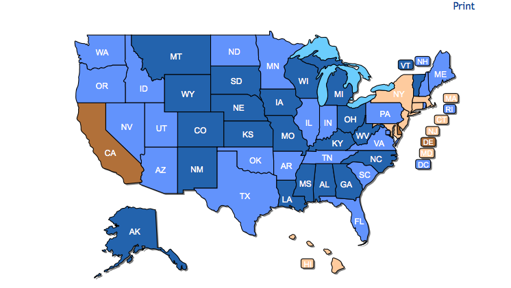 reciprocity map from USA Carry concealed carry permit