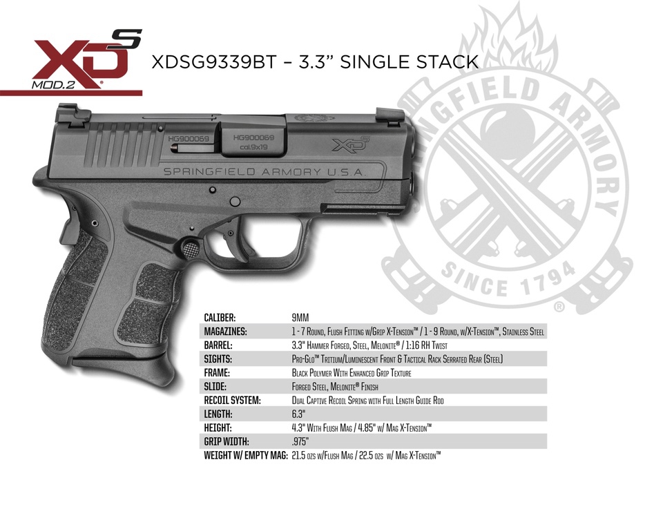 XD-S Mod2 9mm Specs