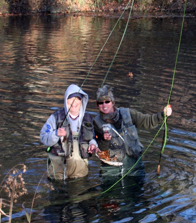 fishing Nancy and Barb women fishing in stream