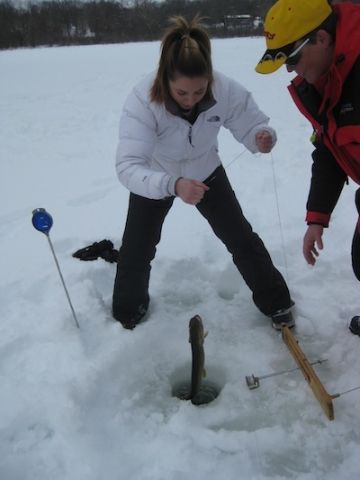 women ice fishing