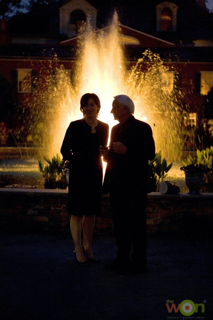 woman and father at fountain