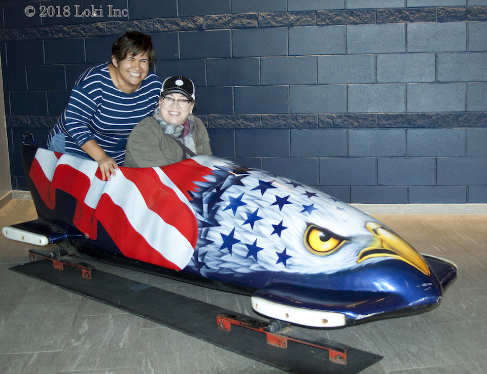 Jessica and barb in bobsled US Olympic training center