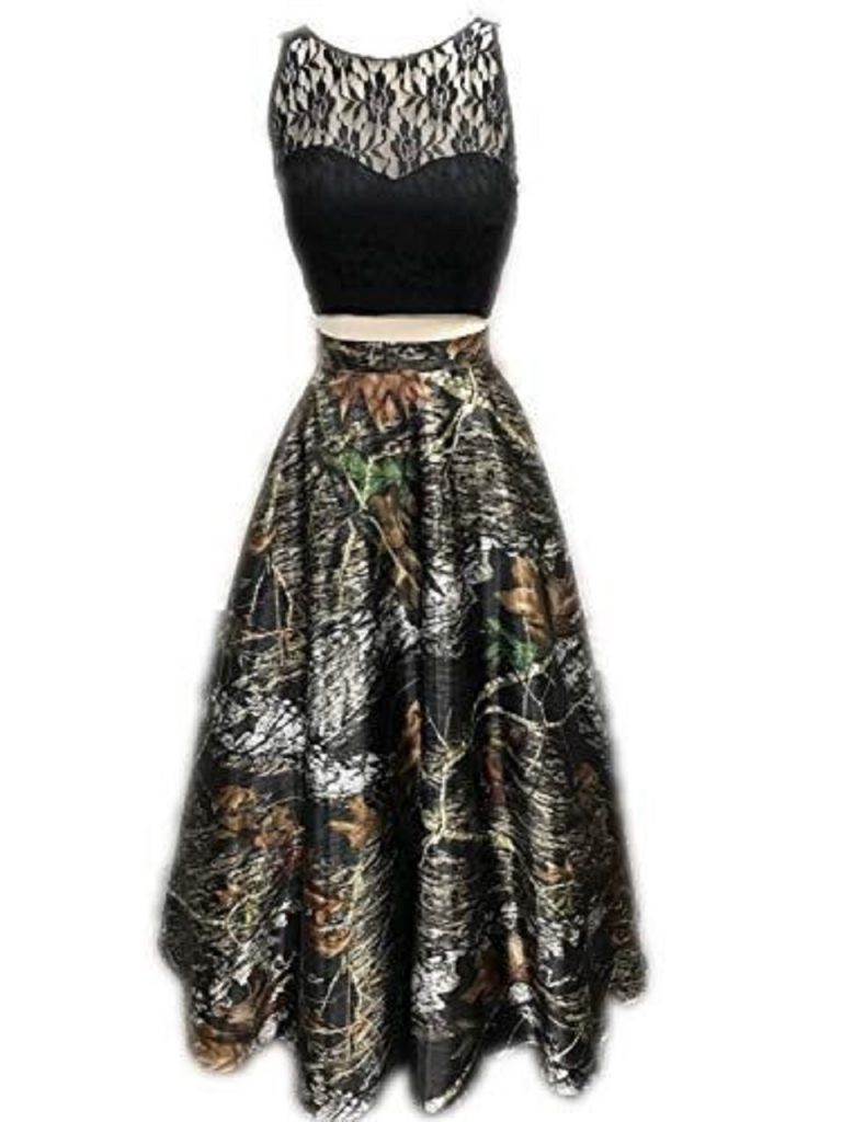 BLACK LACE CAMOUFLAGE TWO PIECE DRESS Prom Camo