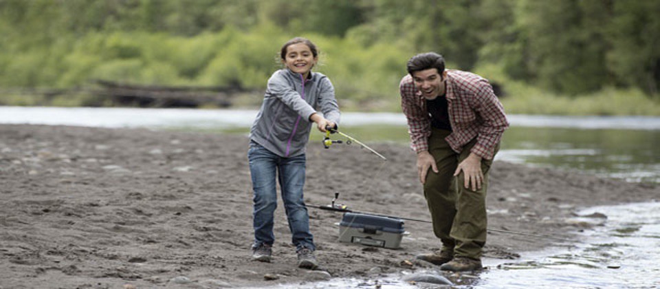 girl and dad recreational fishing 