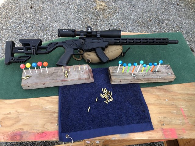 Lollipops, matchsticks and paintball on golf tees Ruger Precision rimfire rifle