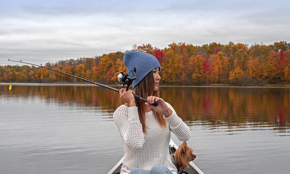 Fishing on a canoe