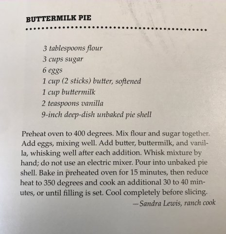 Ranch Buttermilk Pie Recipe