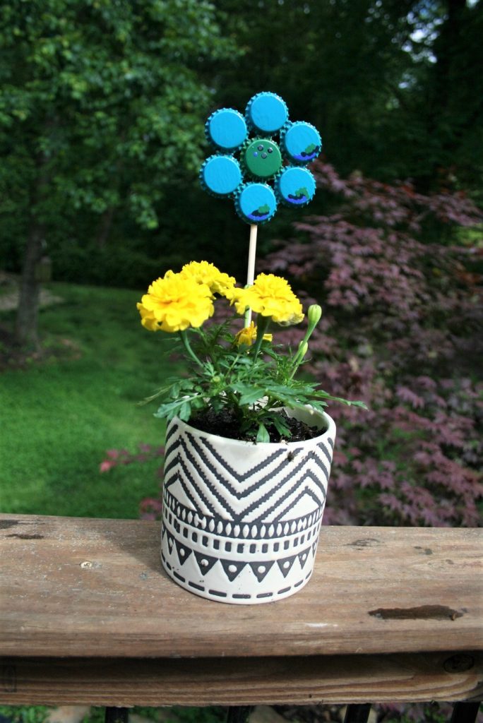 Upcycled Bottle Cap Flowers Blue