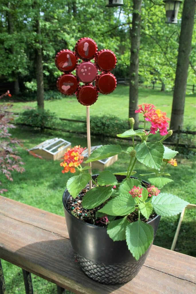 Upcycled Bottle Cap Flowers Red