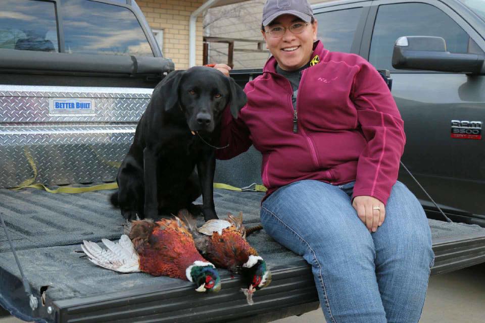 Emi Smith with Maya and pheasants