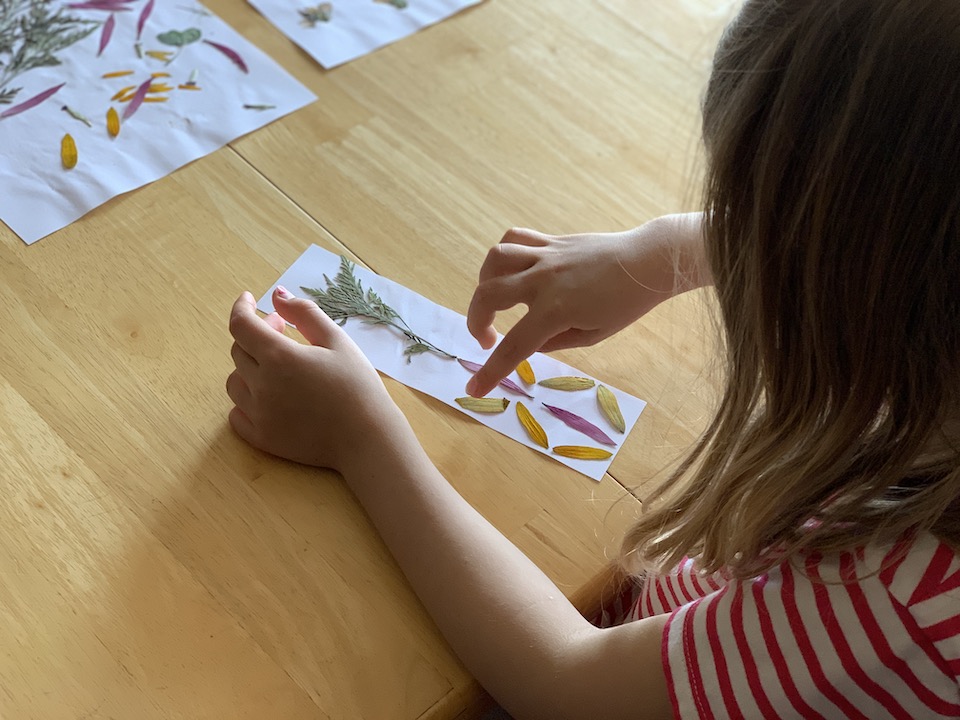 laying out design for pressed flower bookmarks craft