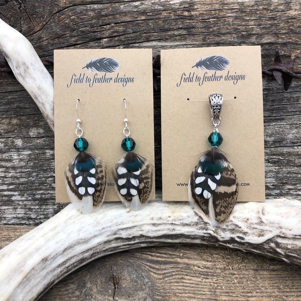 field to feather earrings pair