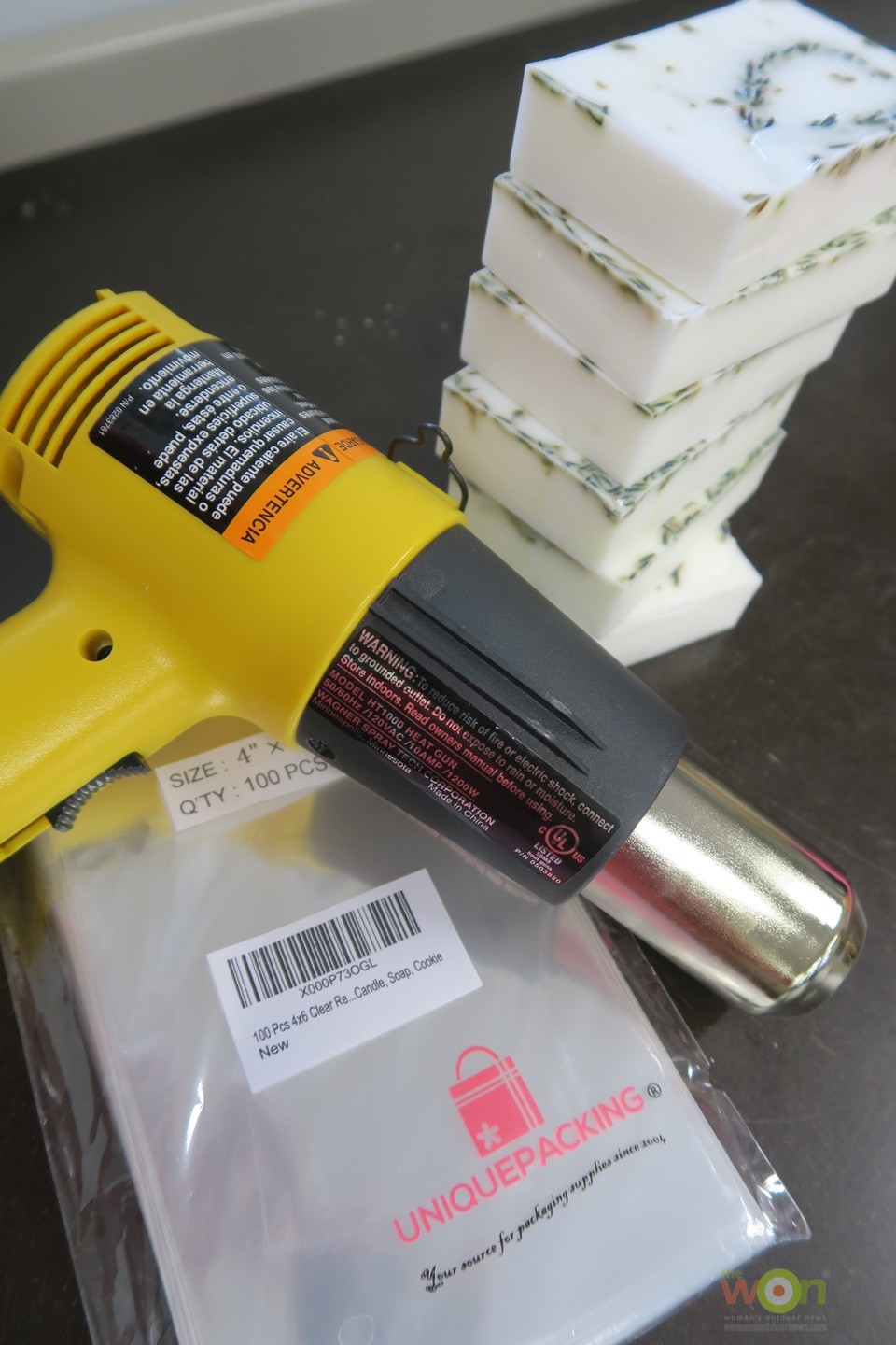 heat gun with soap and wrappers