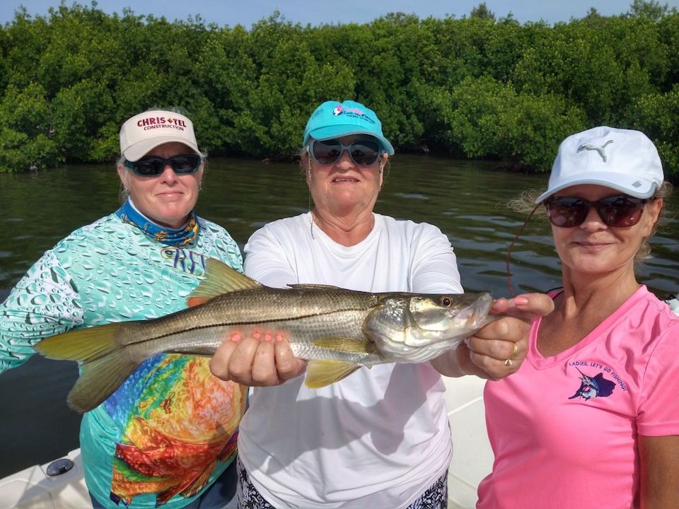 Dawn Miller Mary Wisniewski Lisa Birns snook with Capt. Rob Fussnecker, Aqua Breeze Charters Inshore Saltwater Fishing