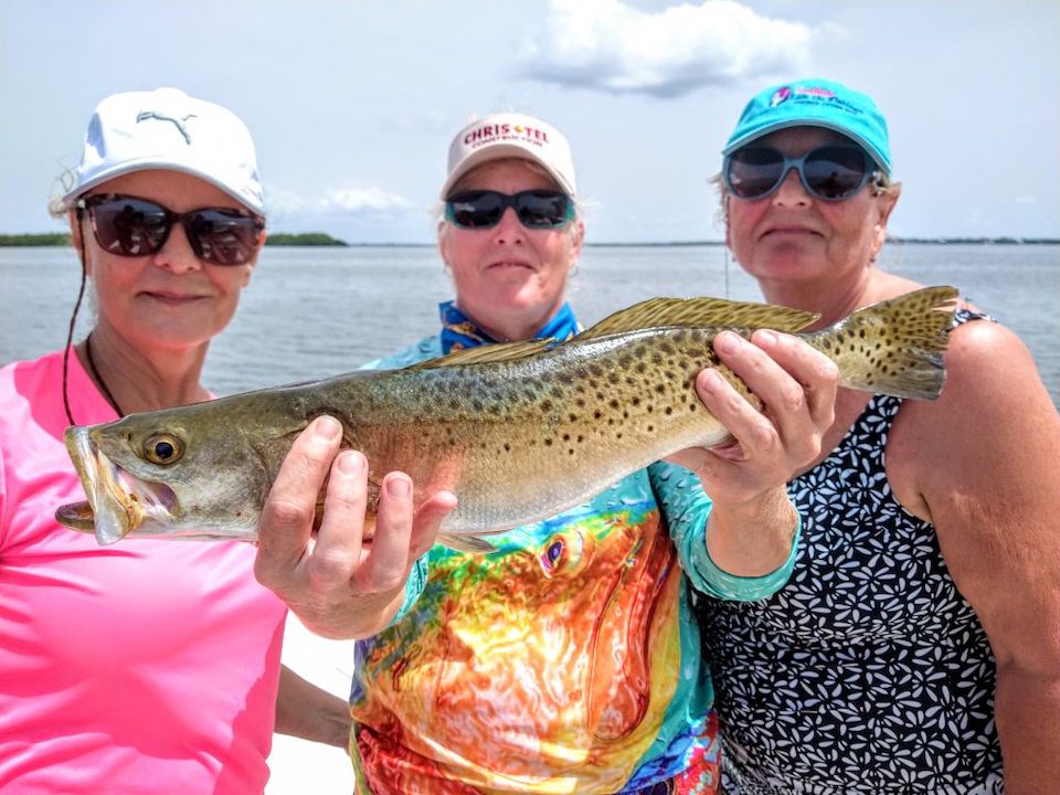 Lisa Birns Dawn Miller Mary Wisniewski Sea Trout with Capt. Rob Fussnecker, Aqua Breeze Charters