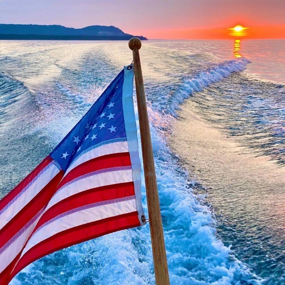 American flag on water