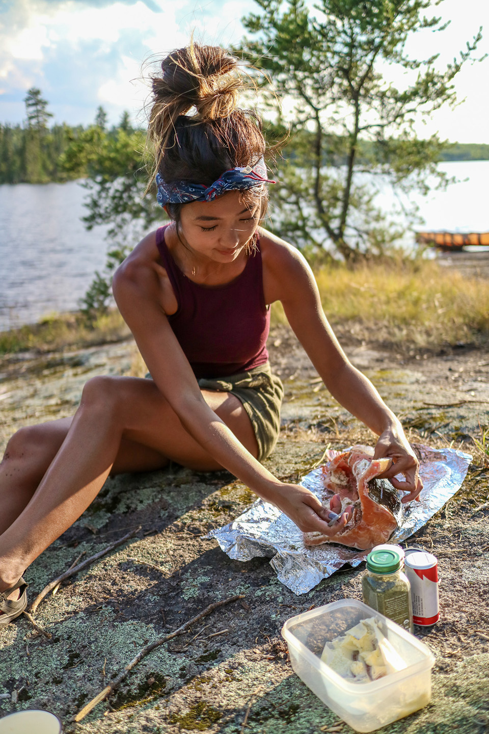 Jenny Anderson prepares trout dinner