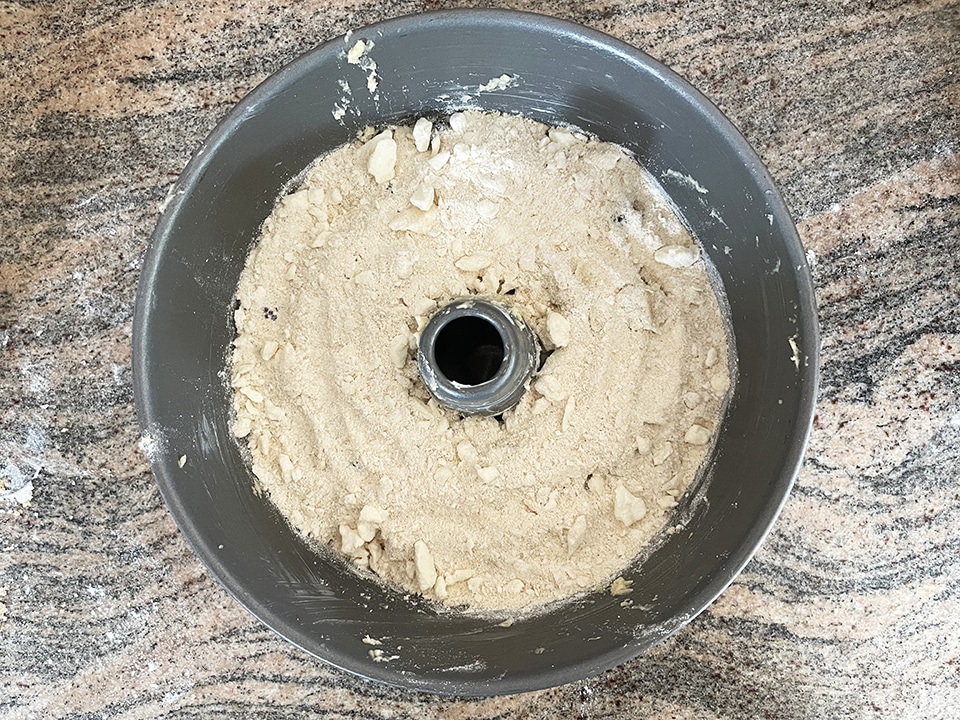 Adding the crumble topping