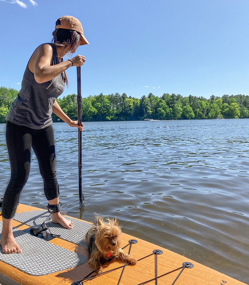 Jenny and Kiwi on SUP