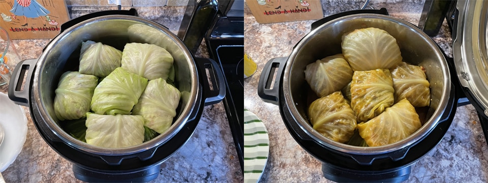 Cabbage Rolls Before and After Cooking