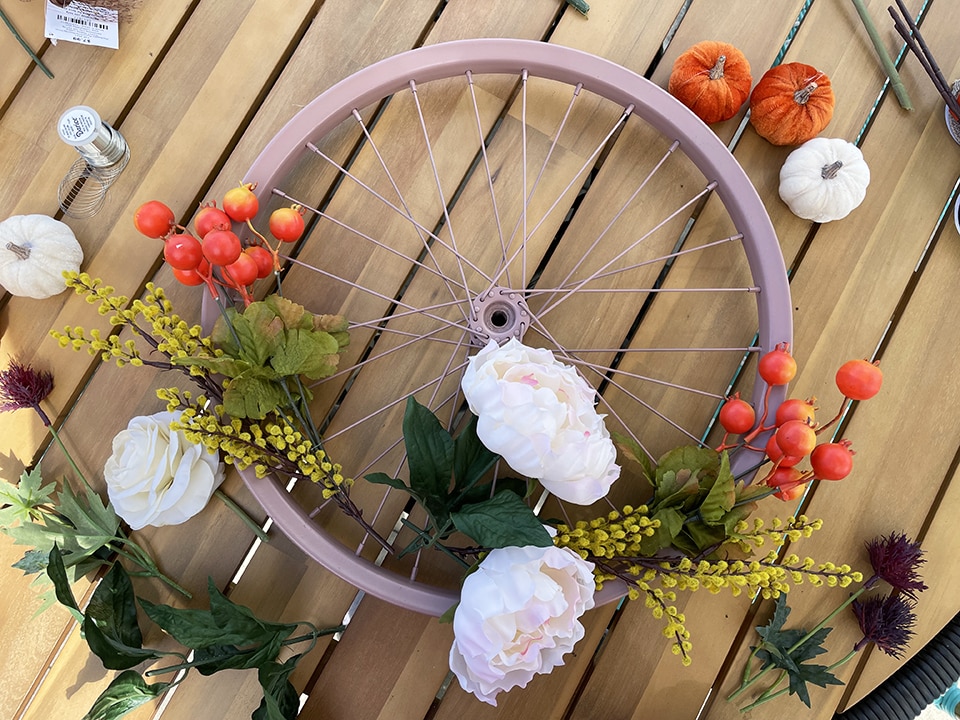 Bike Wheel adding flowers