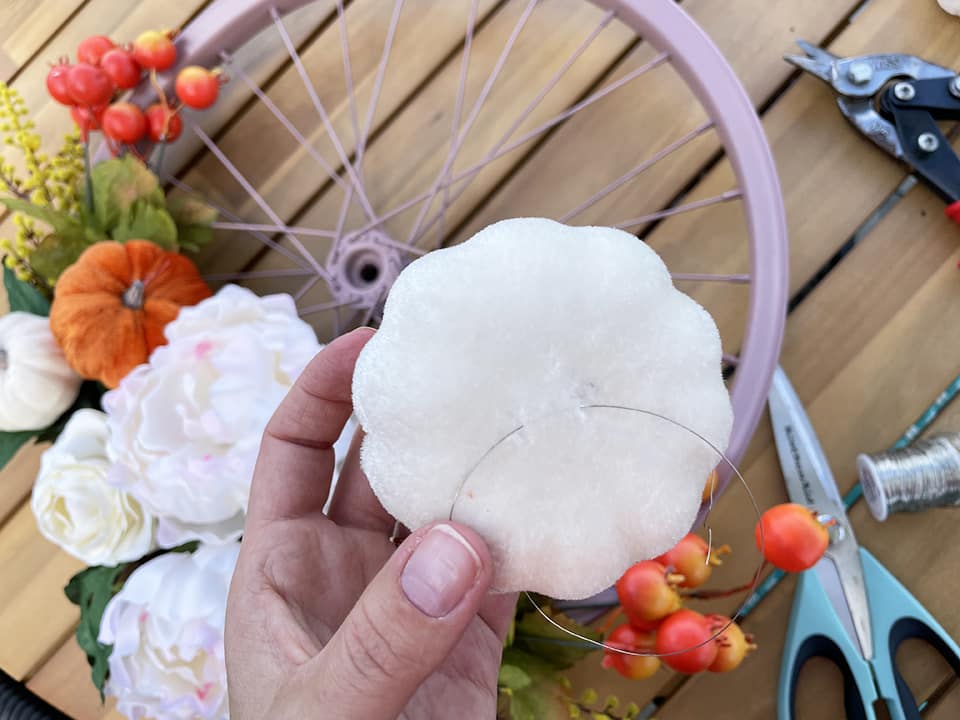 threading pumpkins with wire