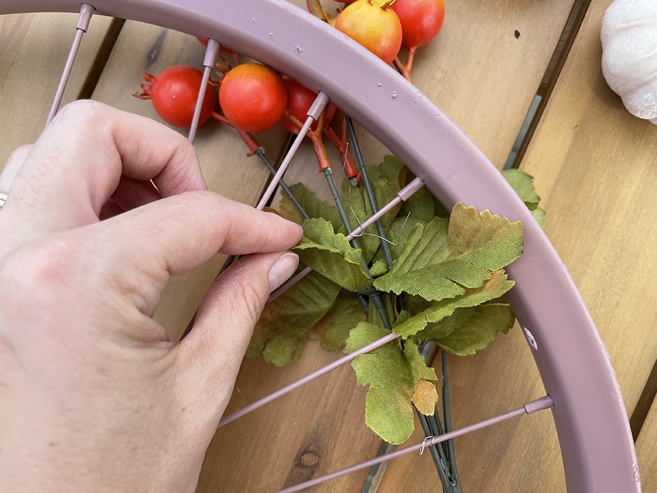 tying off the artificial flowers