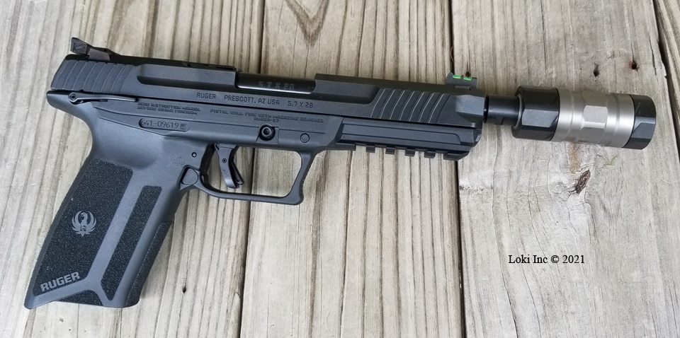 Ruger 57 with SilencerCo Switchback short-jb version installed