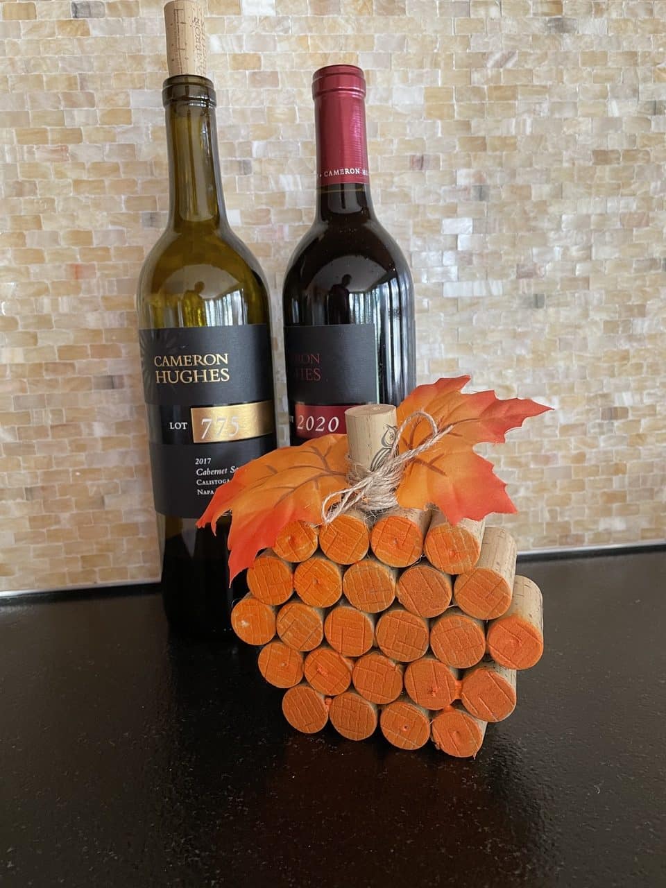 wine cork pumpkin and wine bottles