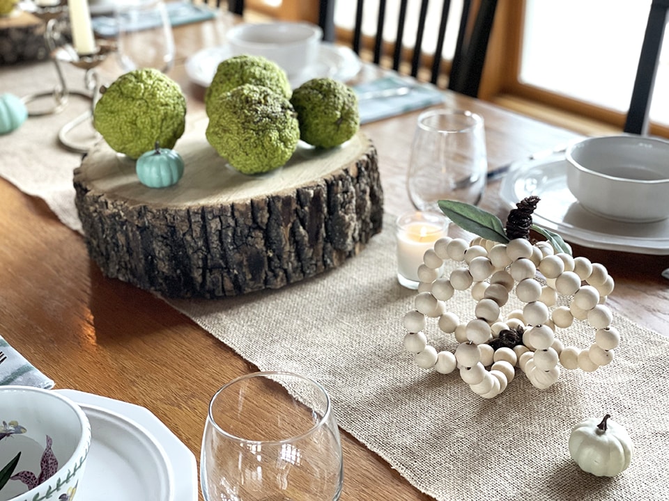 Beaded Pumpkin on Thanksgiving Table