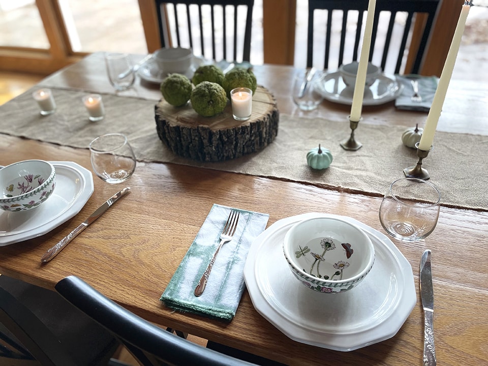 Shibori Napkins on Thanksgiving Table