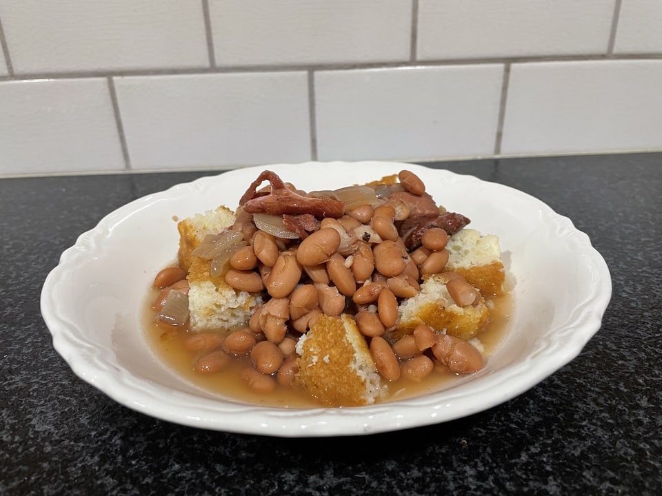 ham and beans on cornbread