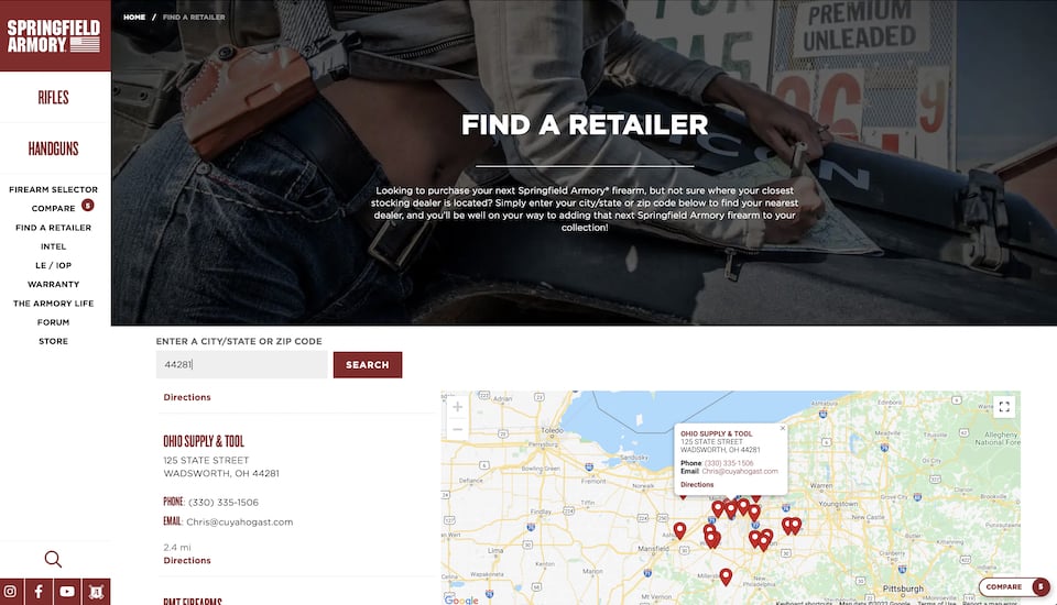 Find a retailer on Springfield Armory’s Website