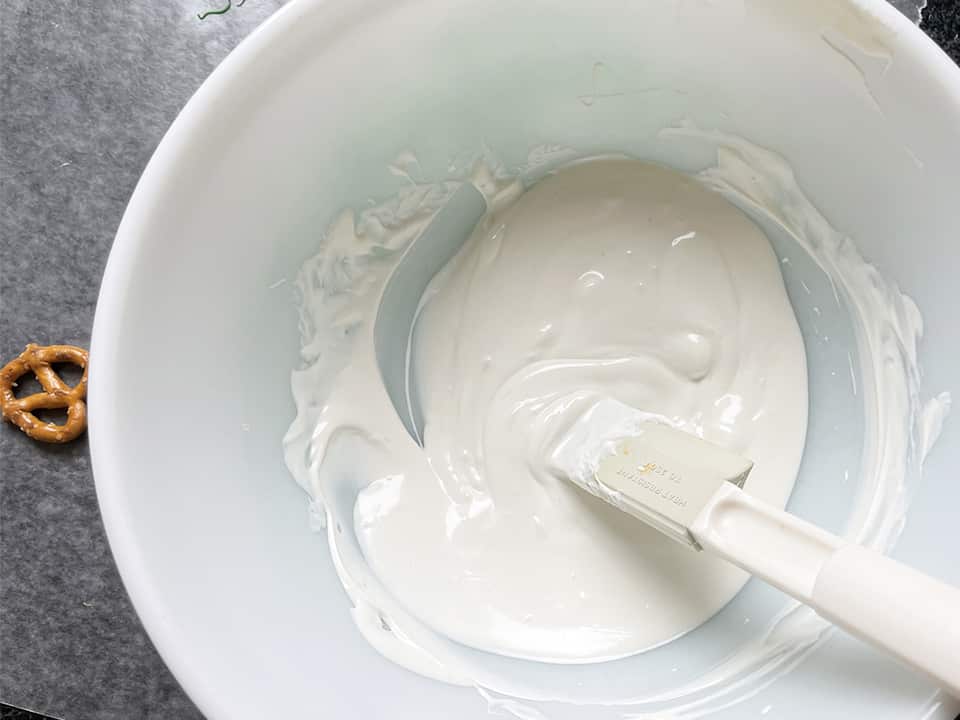 Shamrock Pretzel Treats melted white wafers