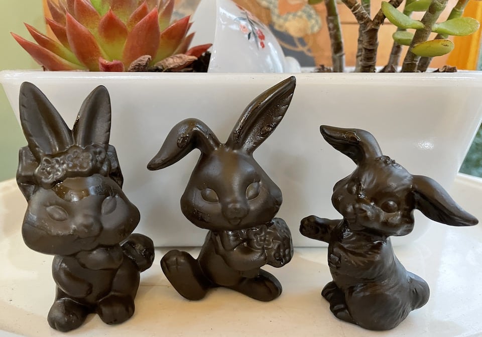 Three Chocolate Thrift Store Bunnies