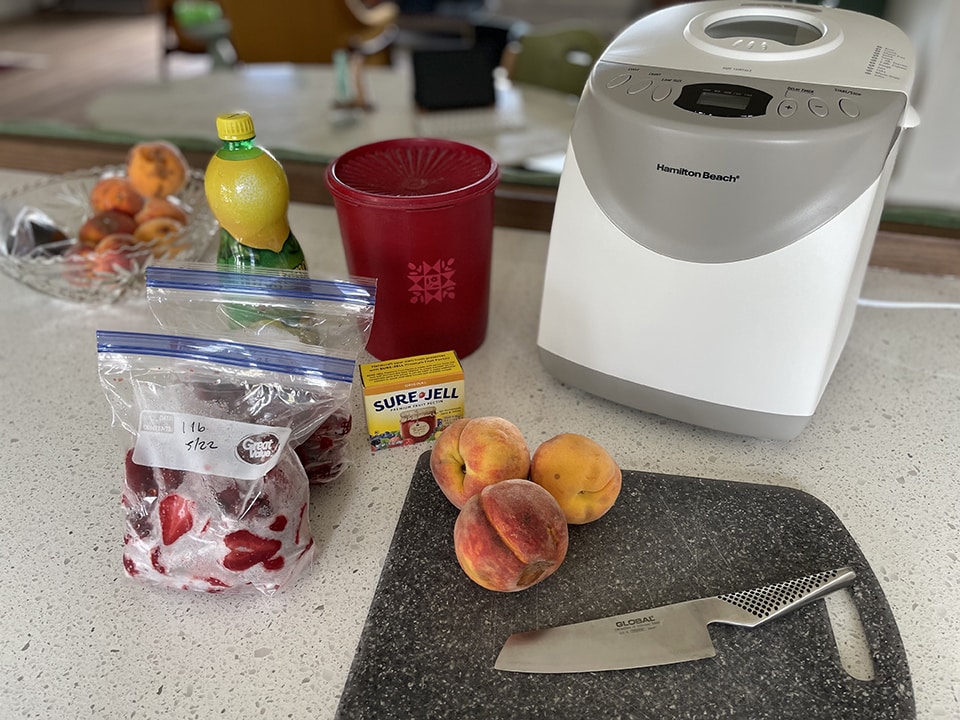 Strawberry Peach Bread Maker Jam ingredients