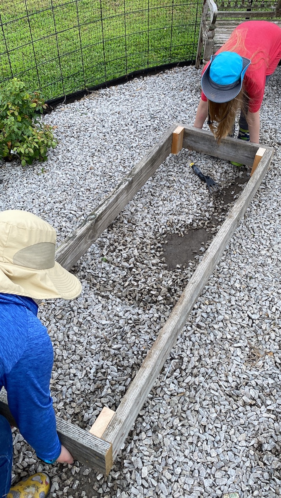 Moving the raised bed into the garden