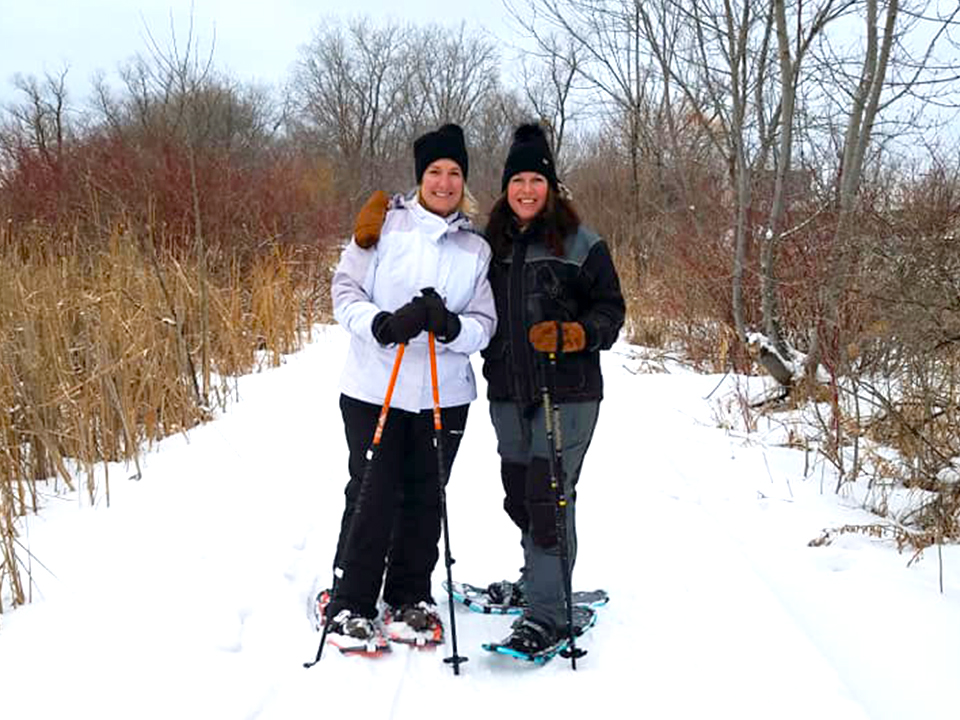 Leslie Sundahl snowshoeing in MI