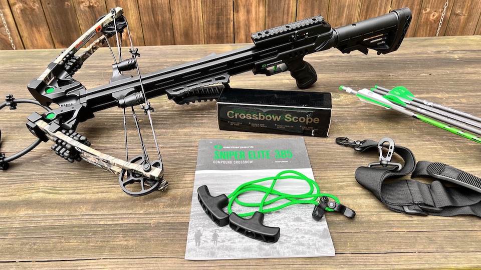 The CenterPoint Elite 385 crossbow with Accessories