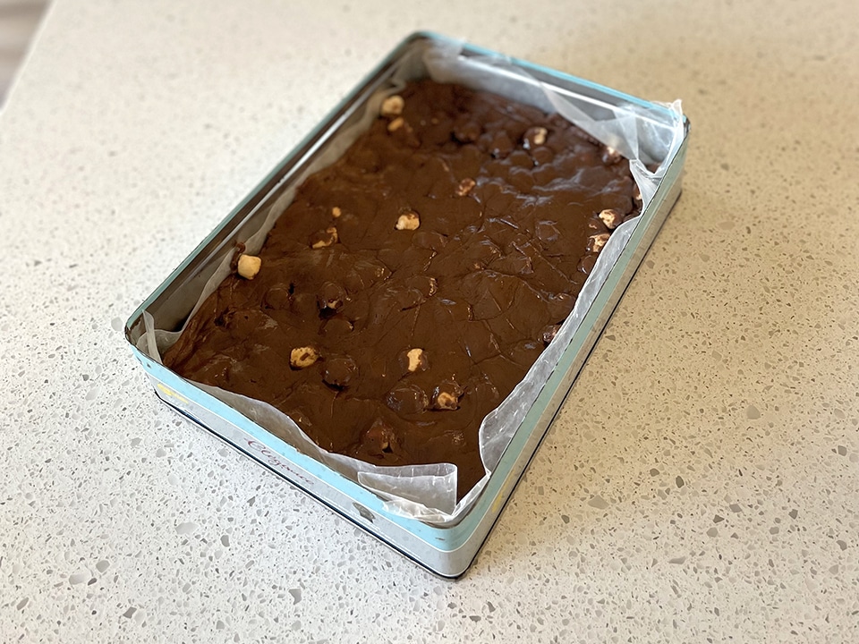 Rocky Road Fudge in the pan