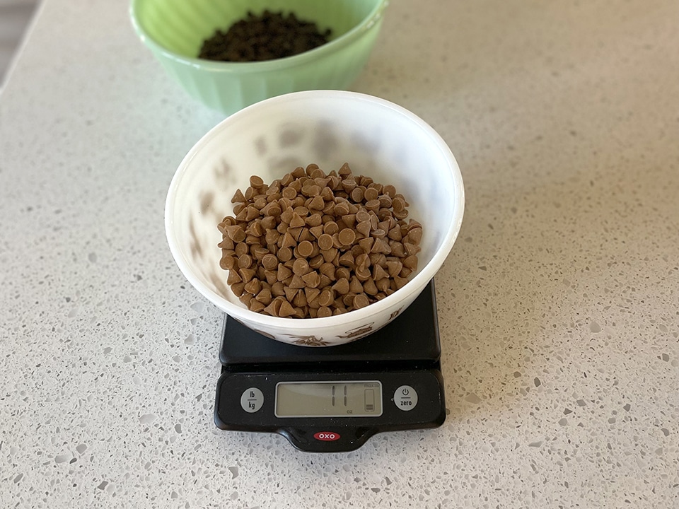 weighing the butterscotch chips