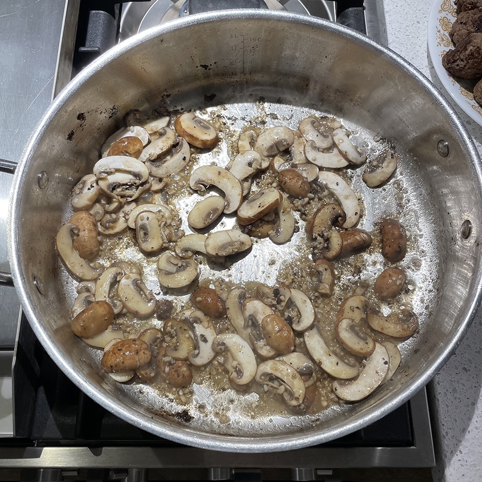 Browning the mushrooms