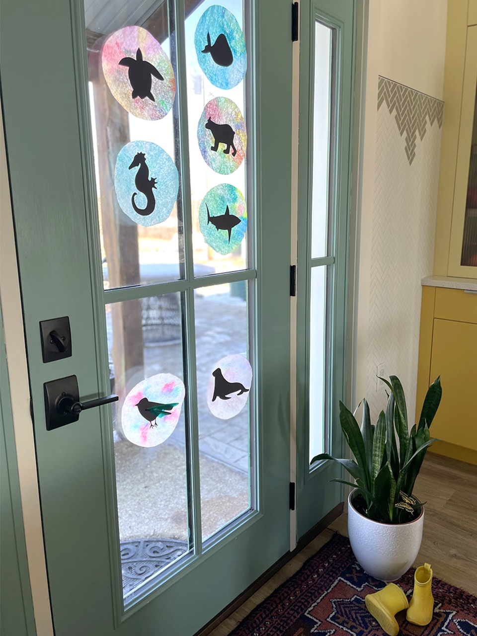 Coffee filter animals on door