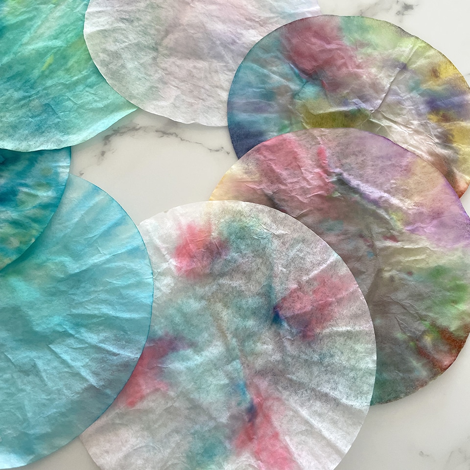 Dried colorful coffee filters