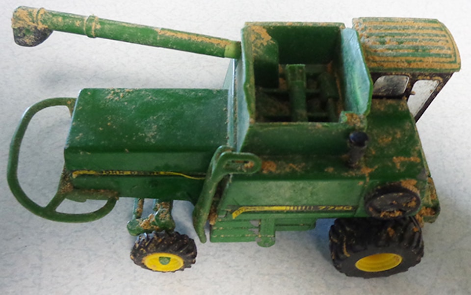 A toy combine found in a South Dakota sandpile.