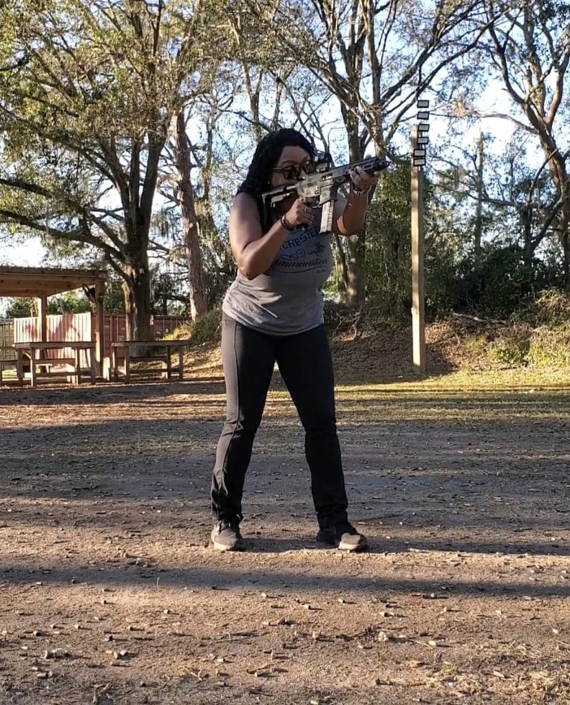 Avery Skipalis on the range with the Aero Precision EPC-9